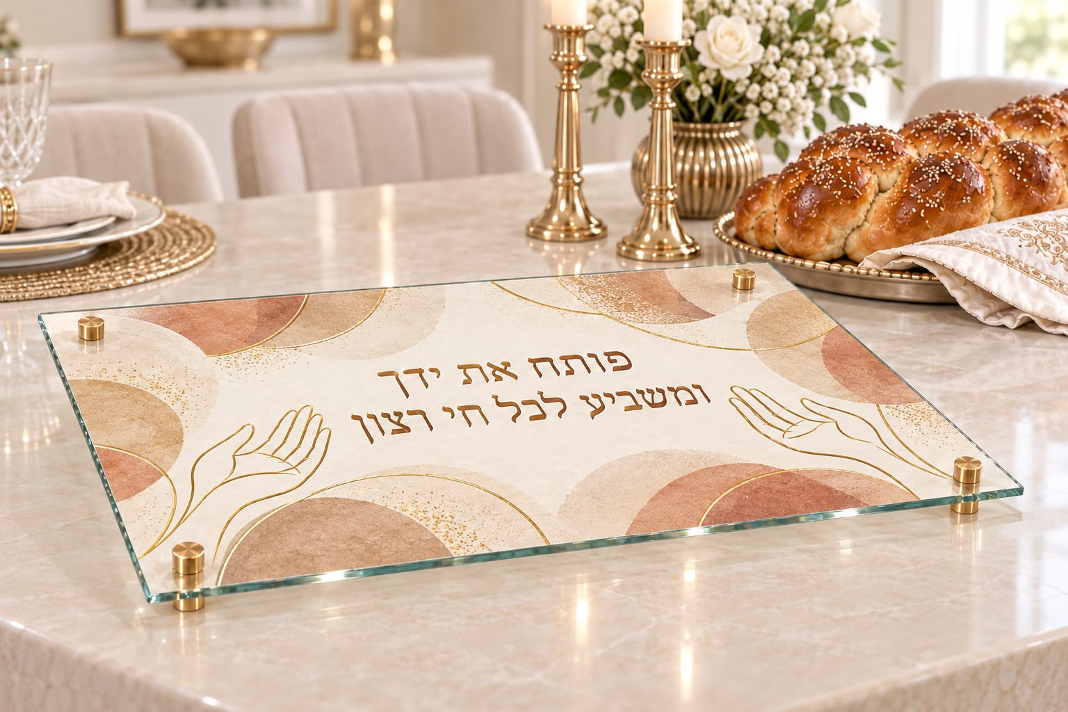 מגש חלות מעוצב – פותח את ידך – אפרסק
