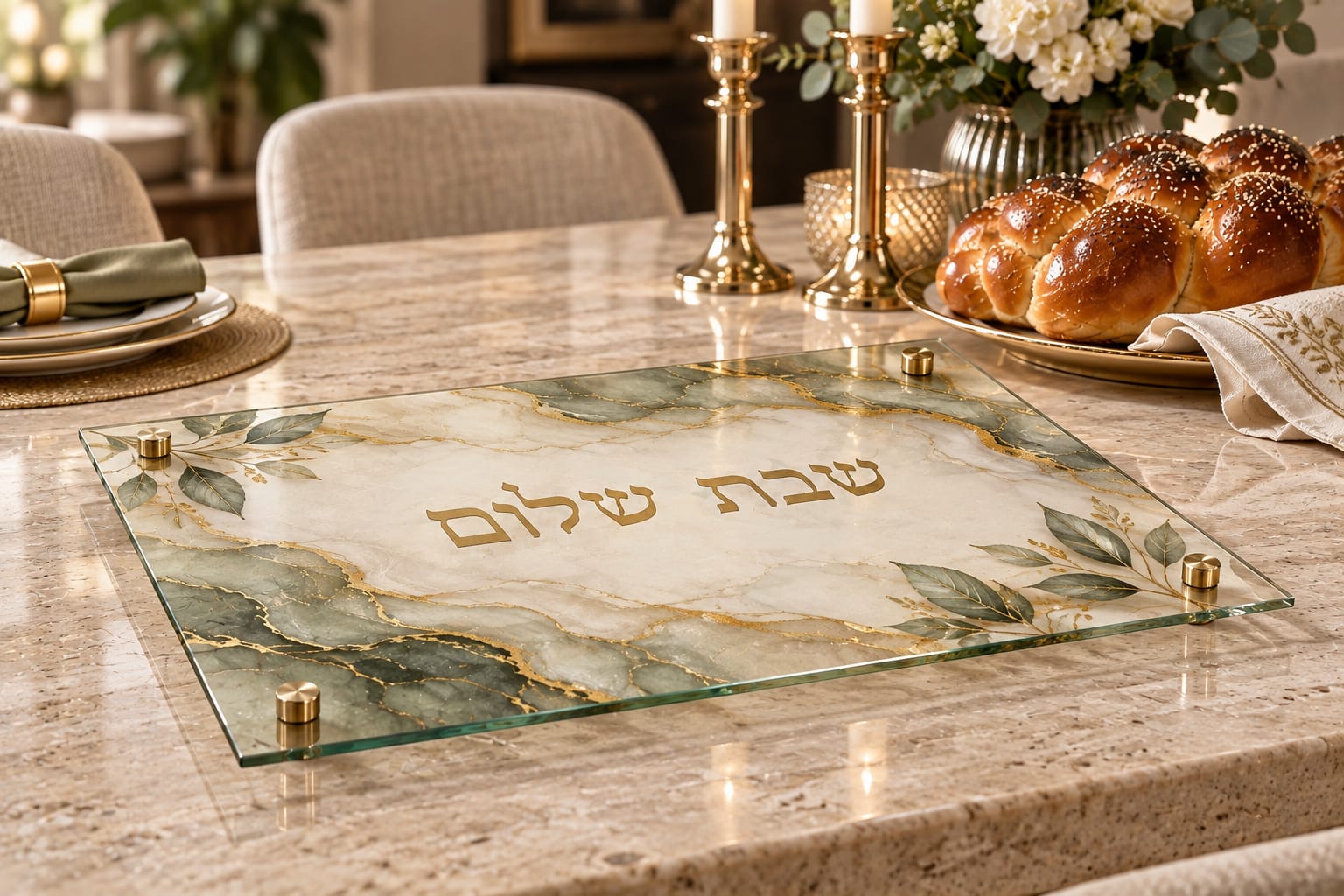 מגש חלות מעוצב – שיש ירוק מרווה