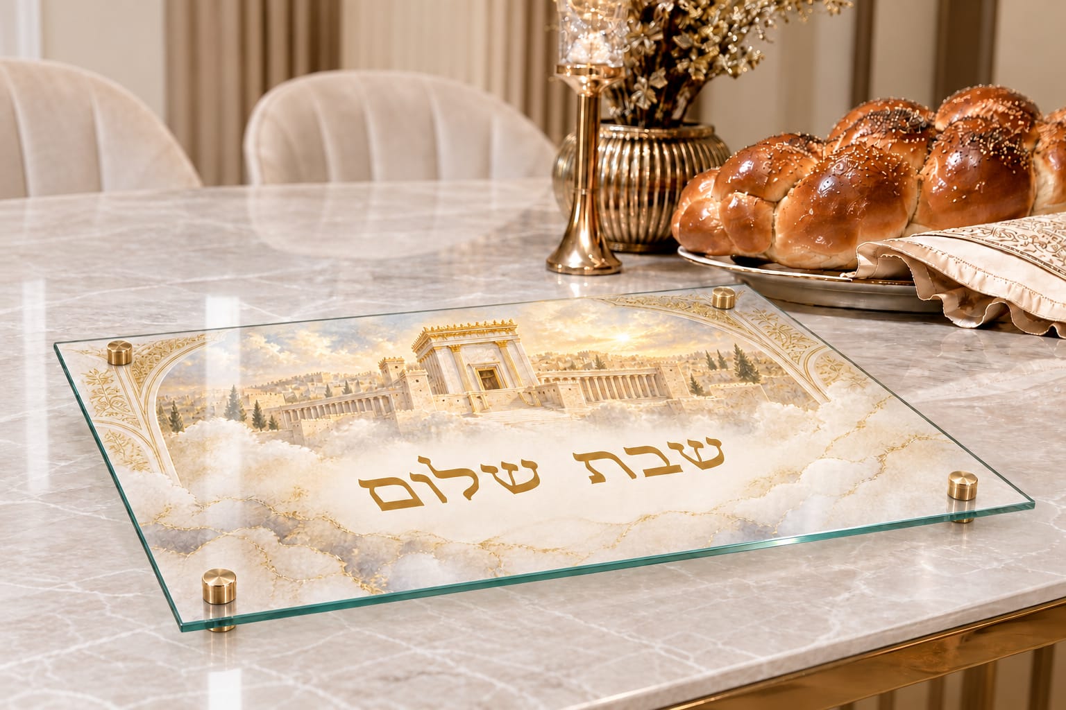 מגש חלות מעוצב – בית המקדש בעננים