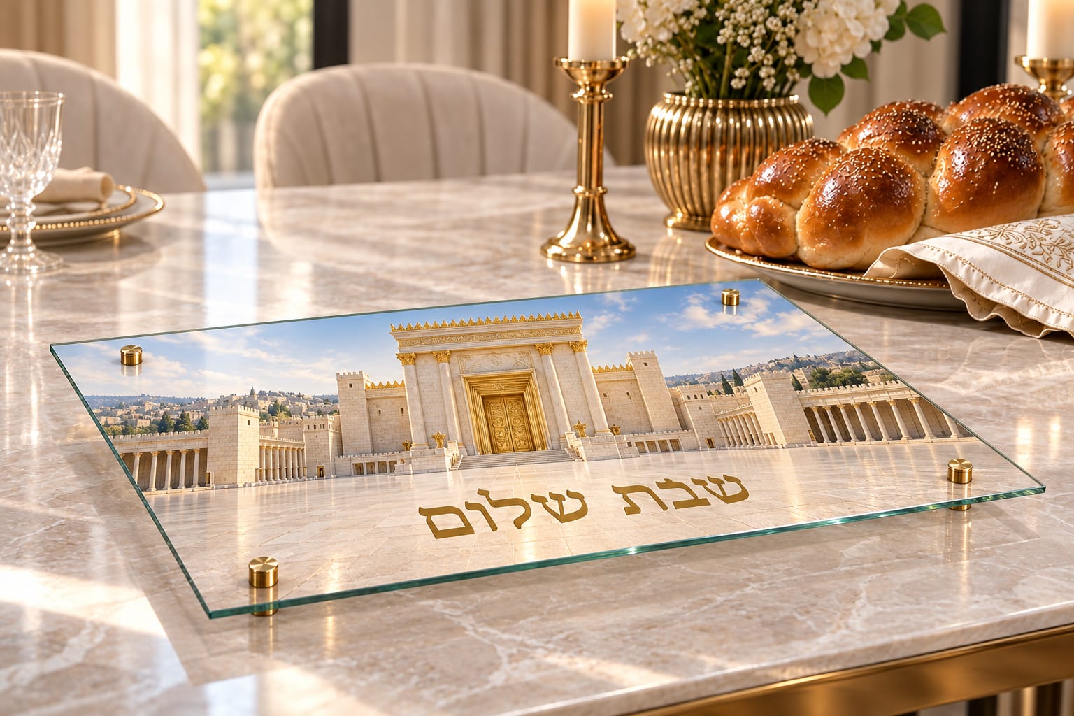 מגש חלות מעוצב – בית המקדש ביום