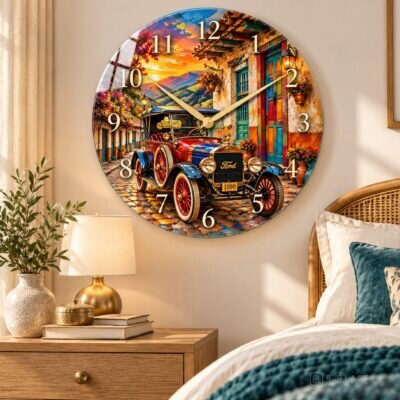 שעון זכוכית עגול מכונית עתיקה ברחוב צבעוני | דגם 305