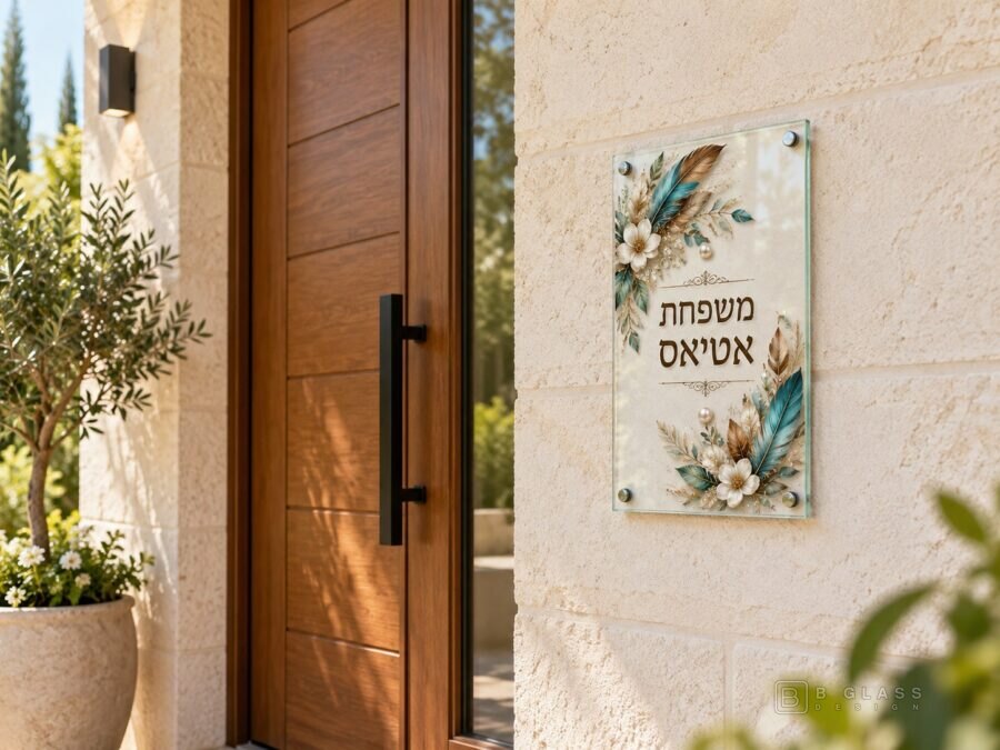 שלט זכוכית כניסה מלבני | דגם 123