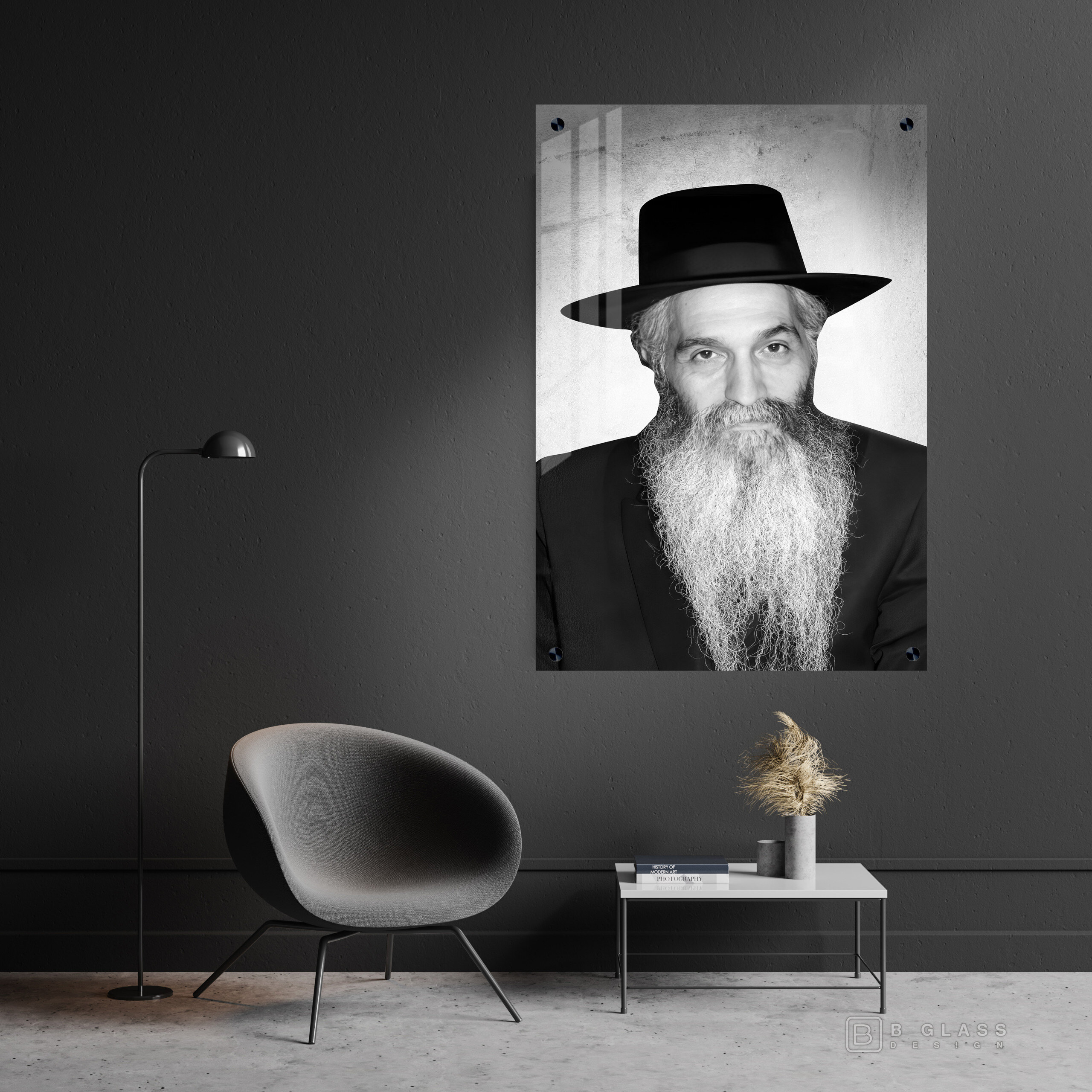 תמונת זכוכית רבי דוד אבוחצירא רקע בטון